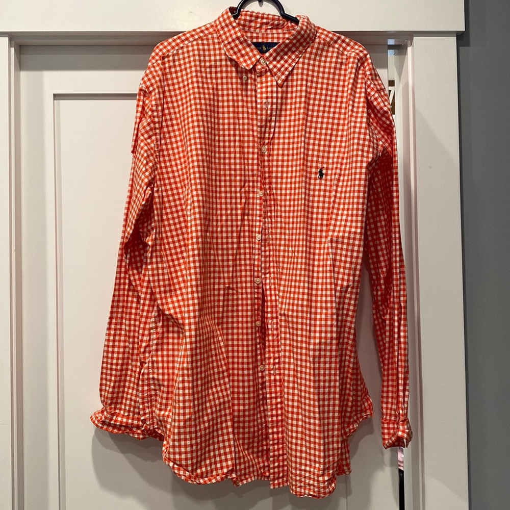 Ralph Lauren Orange and White gingham shirt- 2XLT excellent condition!